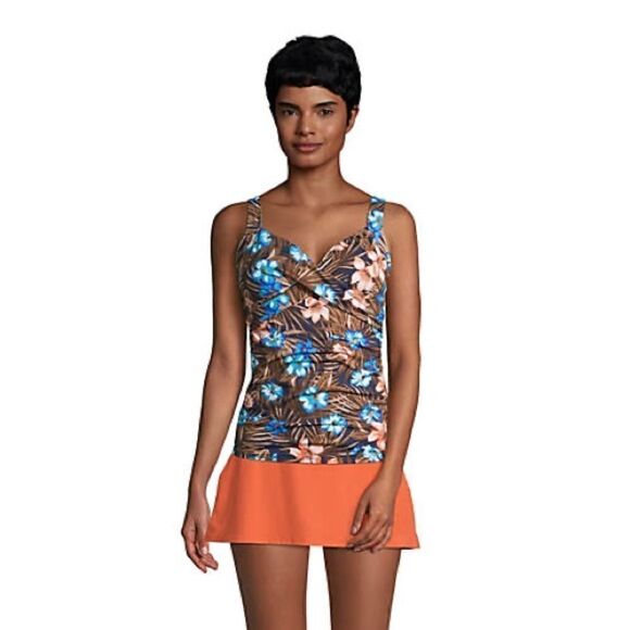 Land’s End Plus Regular size wrap underwire tankini navy palm print Various - Picture 3 of 4